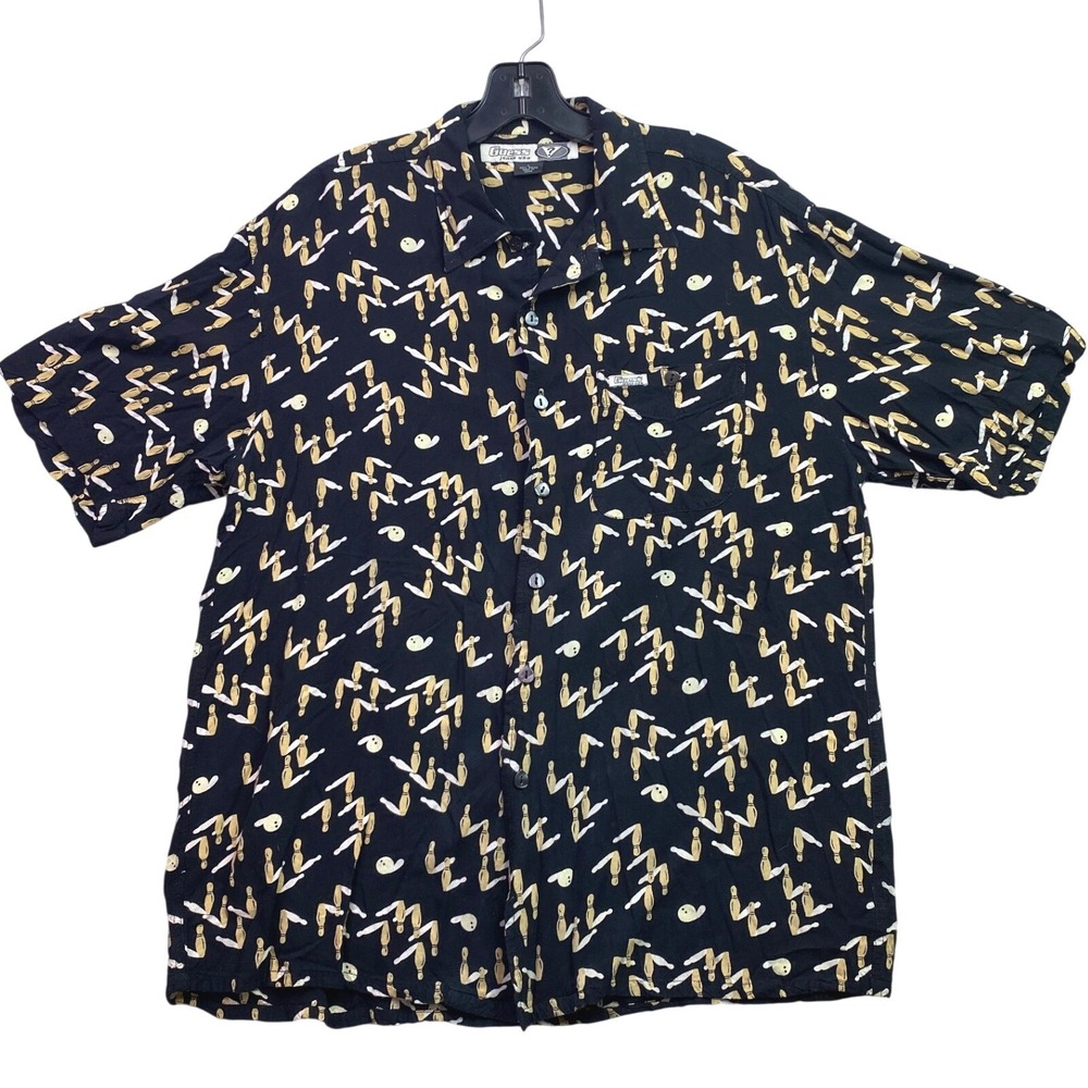 Guess Jeans Shirt Mens Large Bowling AOP Athleisure Preppy Festival Streetwear